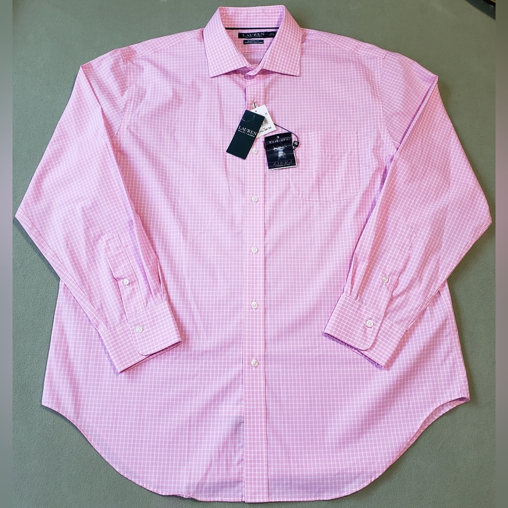 NWT Lauren Ralph Lauren Classic Fit Stretch Non Iron Pink Dress Shirt